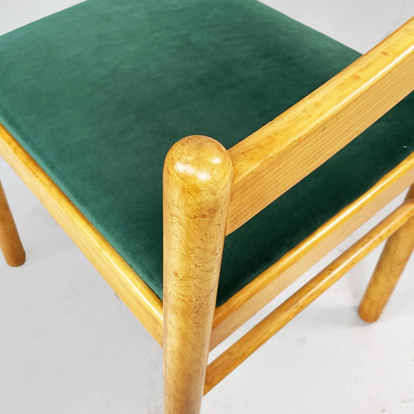 Italian Mid-Century Modern Wooden Chairs with Forest Green Velvet, 1960s 1