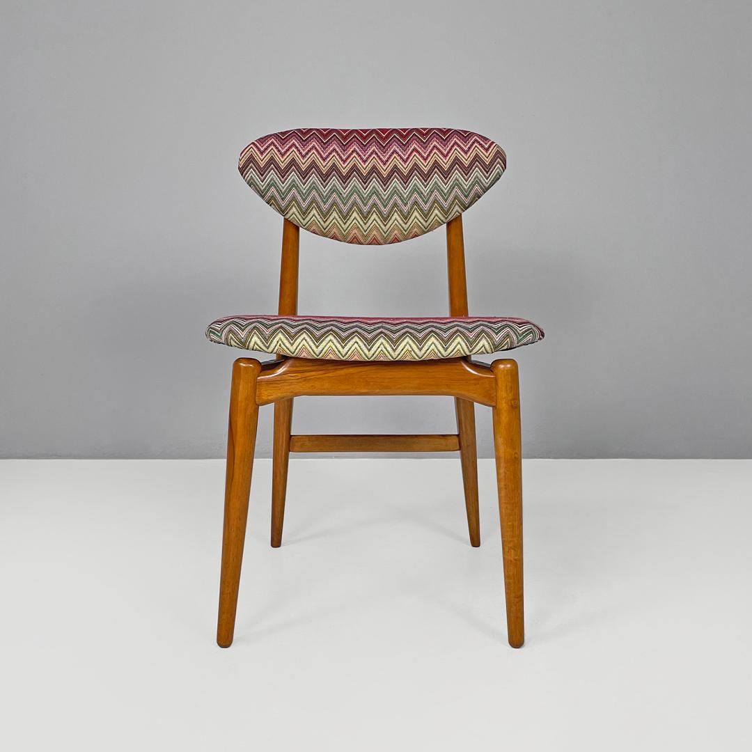 Italian mid-century modern wooden chairs with Missoni fabric, 1960s In Good Condition In MIlano, IT