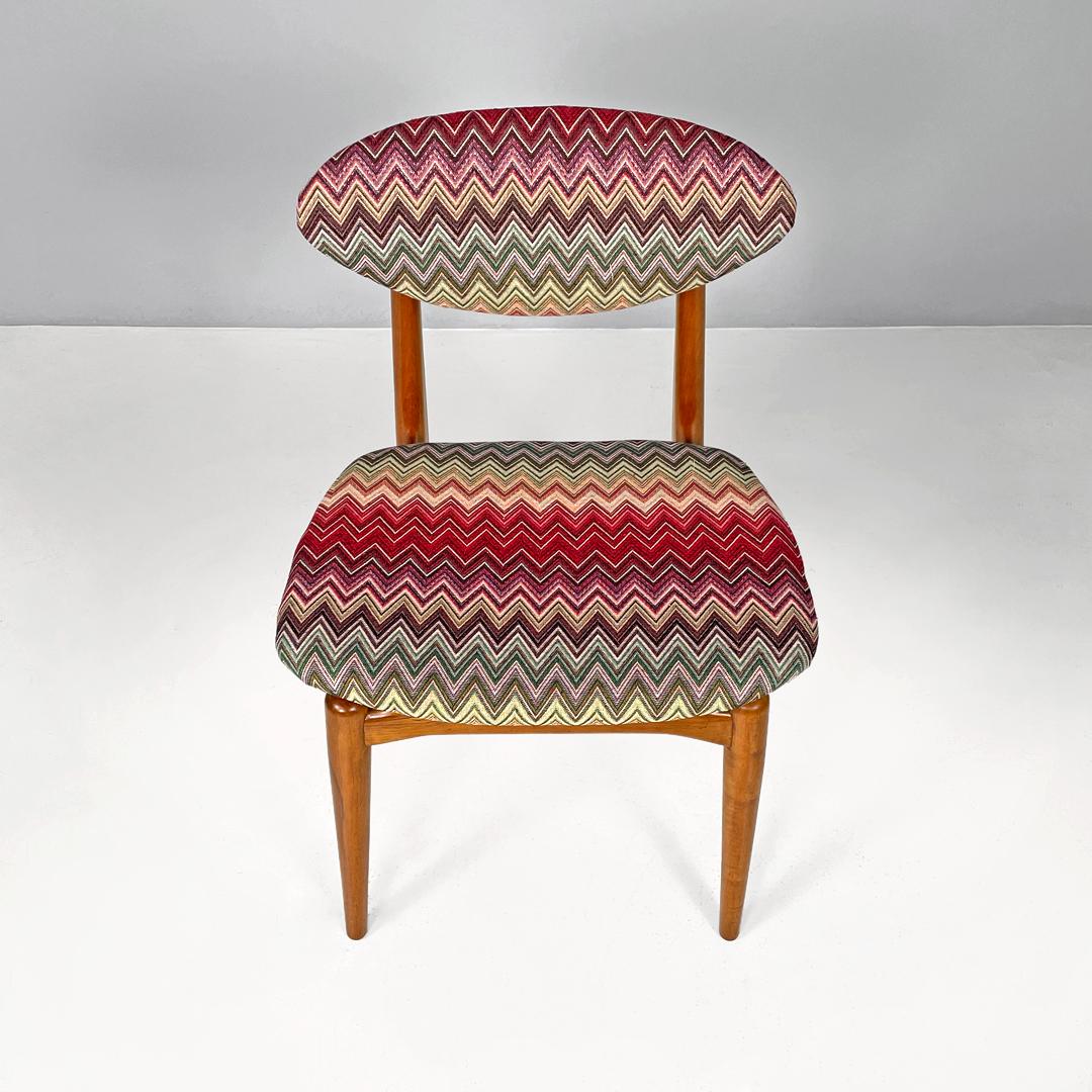Fabric Italian mid-century modern wooden chairs with Missoni fabric, 1960s