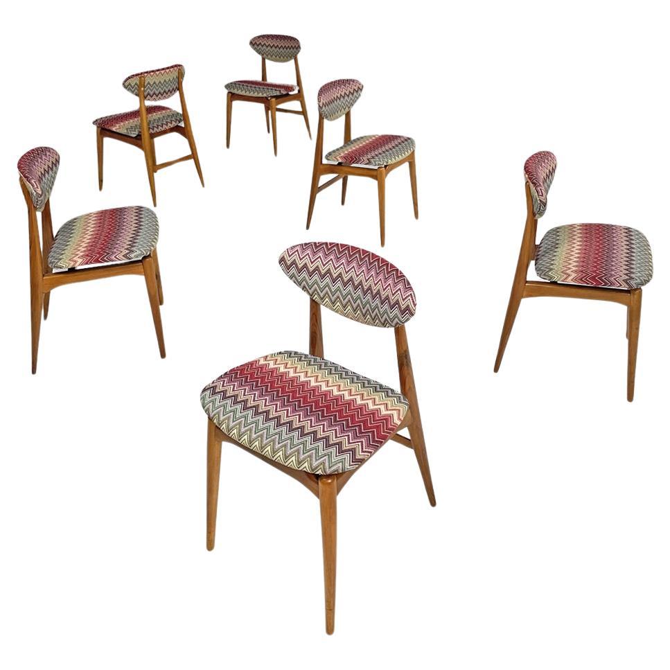 Italian mid-century modern wooden chairs with Missoni fabric, 1960s