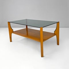 Italian mid-century modern wooden coffee table with smoked grey glass top, 1960s