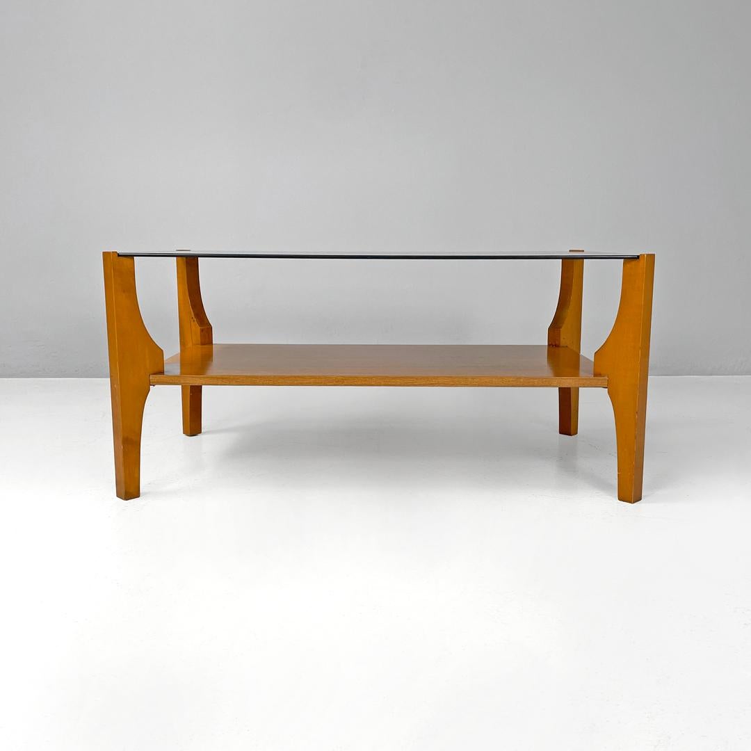 Mid-Century Modern Italian mid-century modern wooden coffee table with smoked grey glass top, 1960s For Sale