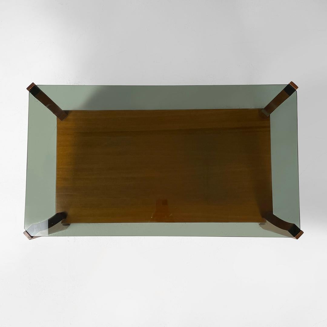 Glass Italian mid-century modern wooden coffee table with smoked grey glass top, 1960s For Sale