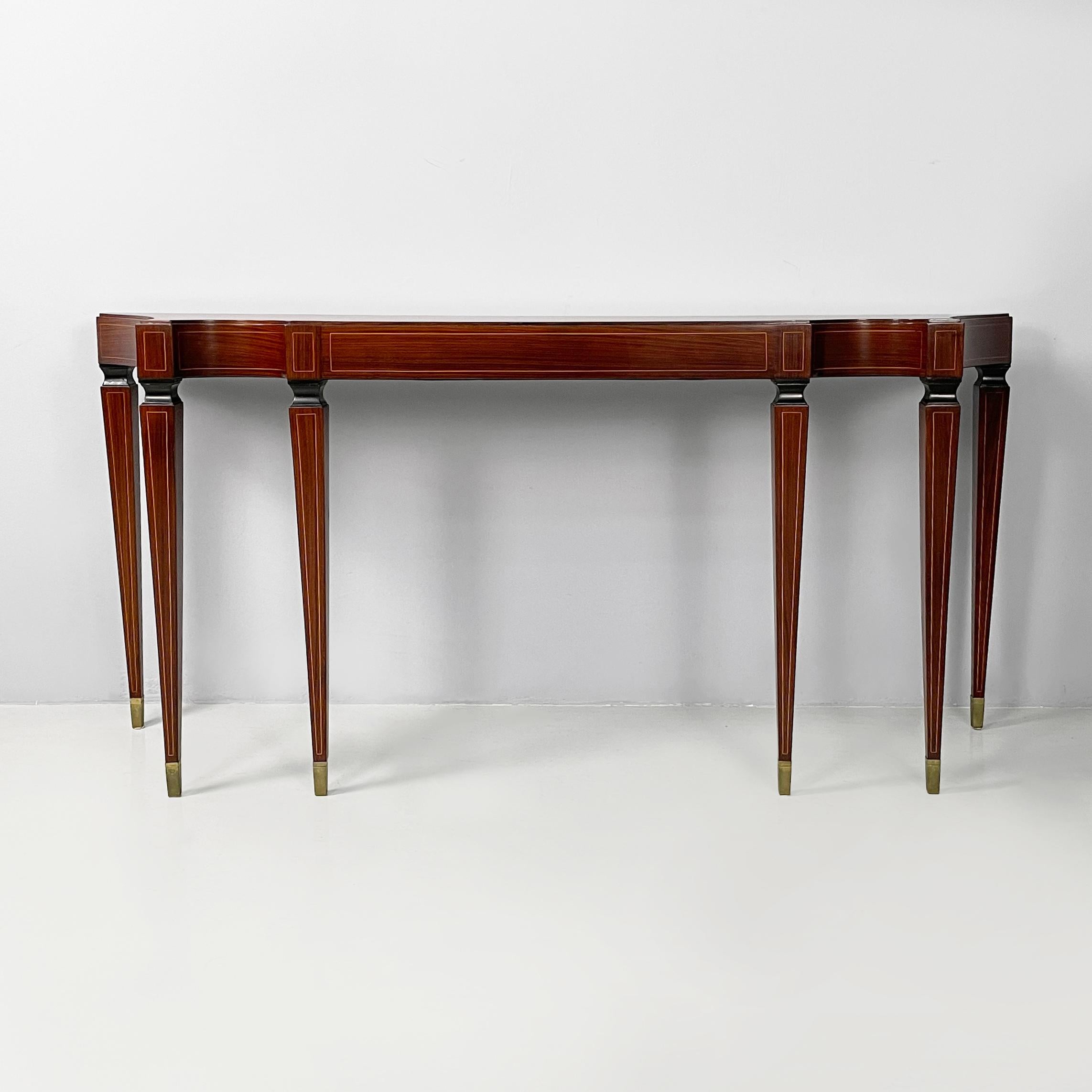 Mid-Century Modern Console italienne en bois avec pieds en laiton, années 1950 en vente