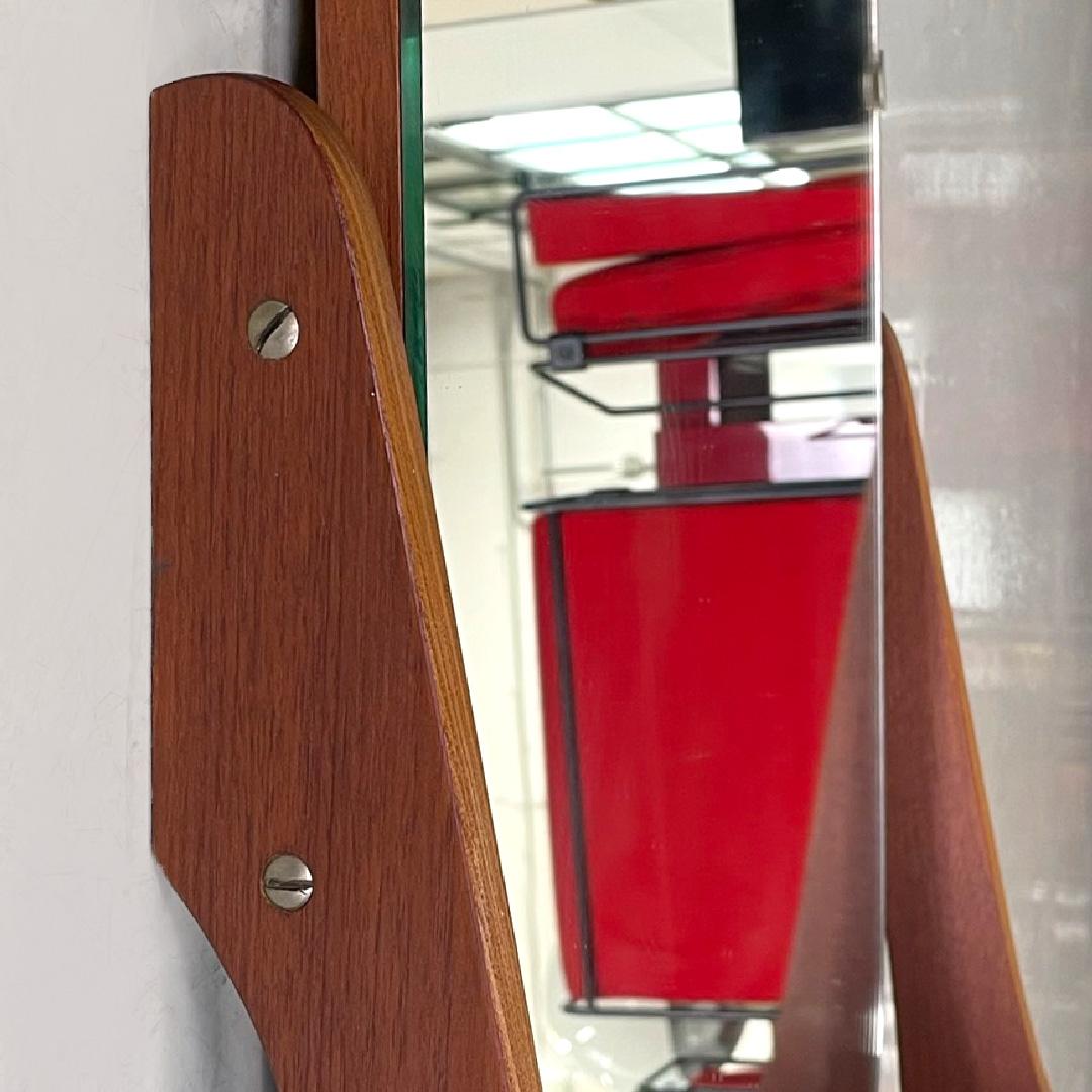 Mid-20th Century Italian mid-century modern wooden console wall round mirror with drawer, 1960s