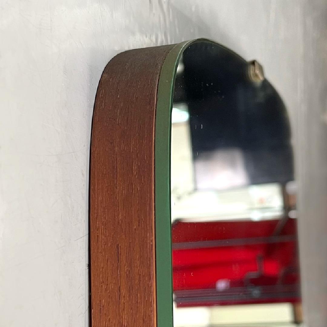 Italian mid-century modern wooden console wall round mirror with drawer, 1960s 1