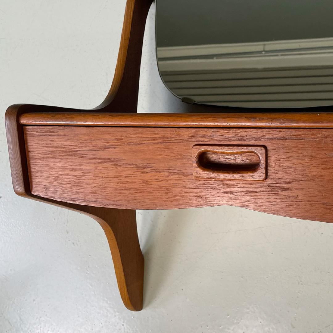 Italian mid-century modern wooden console wall round mirror with drawer, 1960s 2