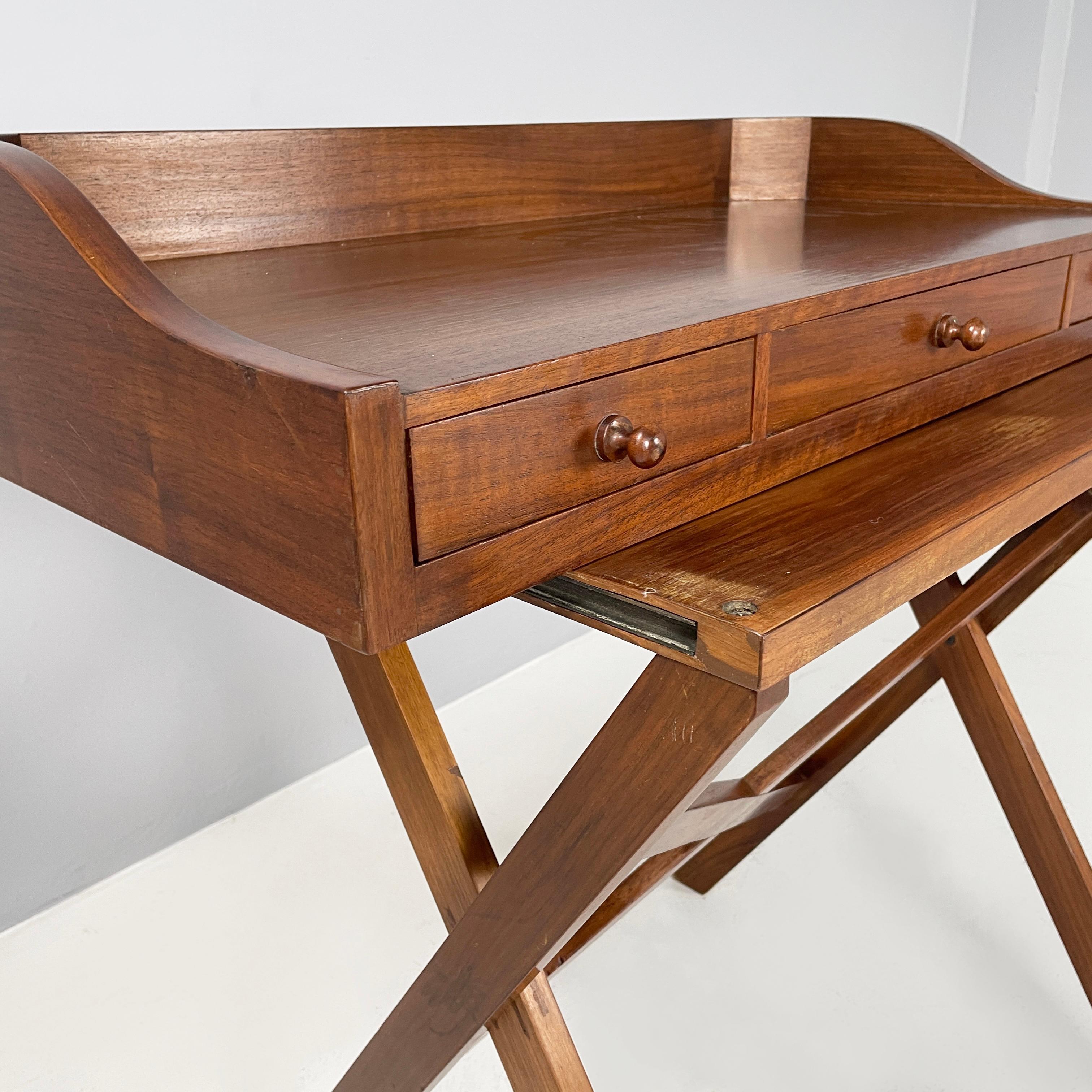 Italian mid-century modern Wooden desk with drawers and retractable shelf, 1960s 8
