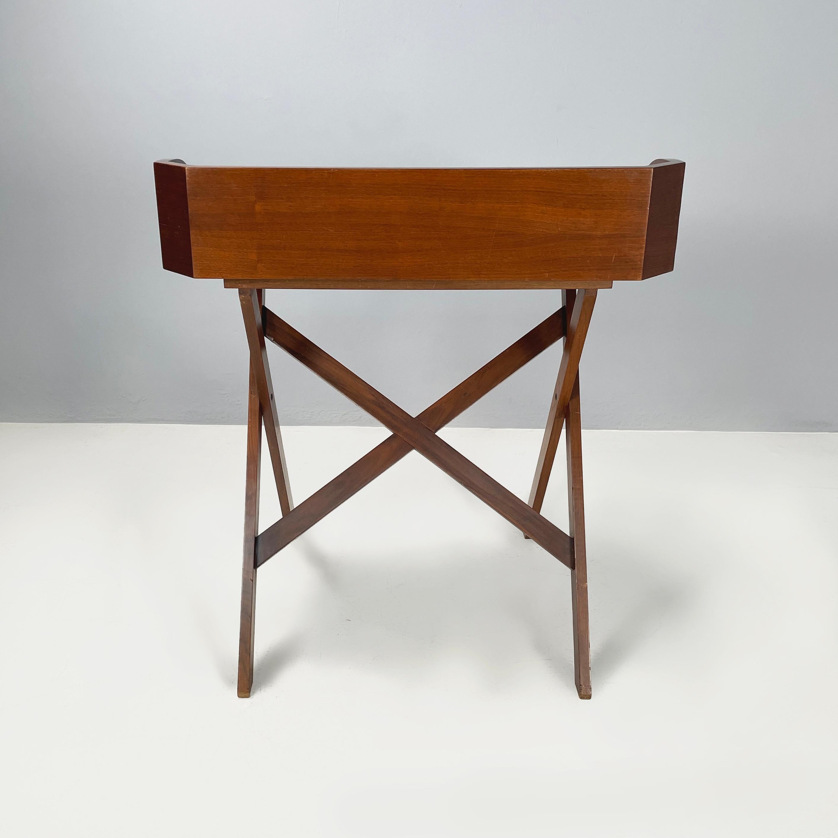 Italian mid-century modern Wooden desk with drawers and retractable shelf, 1960s 1