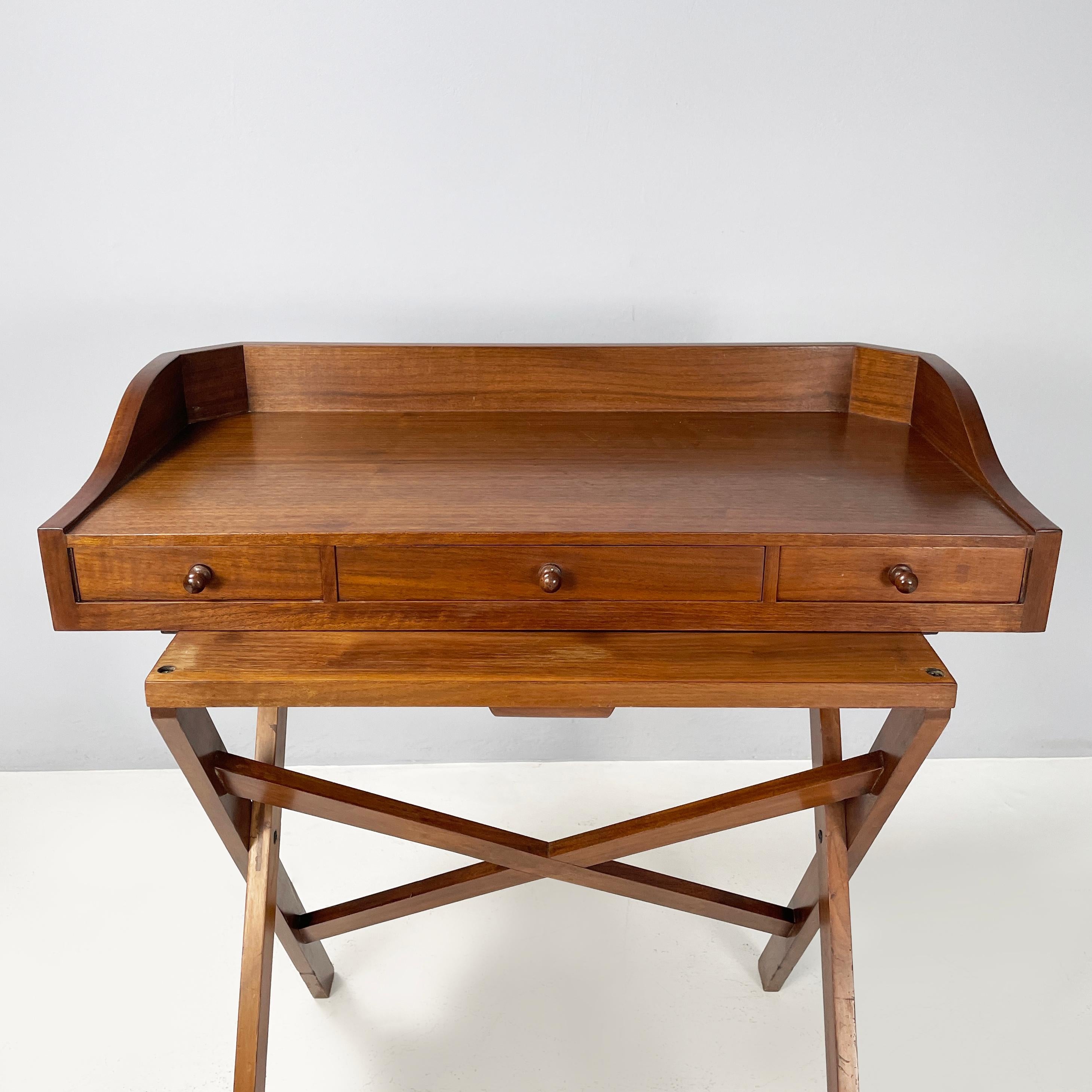 Italian mid-century modern Wooden desk with drawers and retractable shelf, 1960s 2