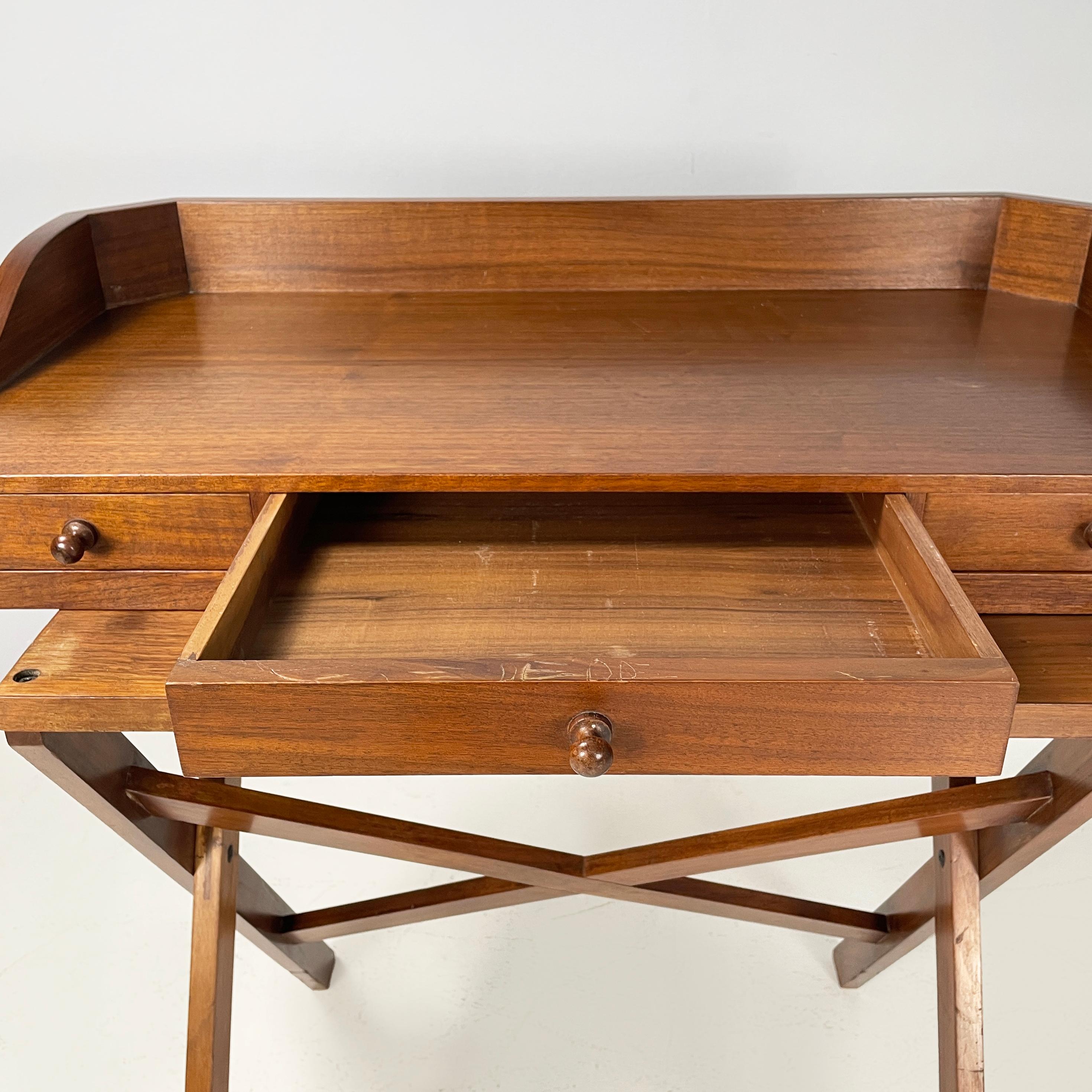 Italian mid-century modern Wooden desk with drawers and retractable shelf, 1960s 3