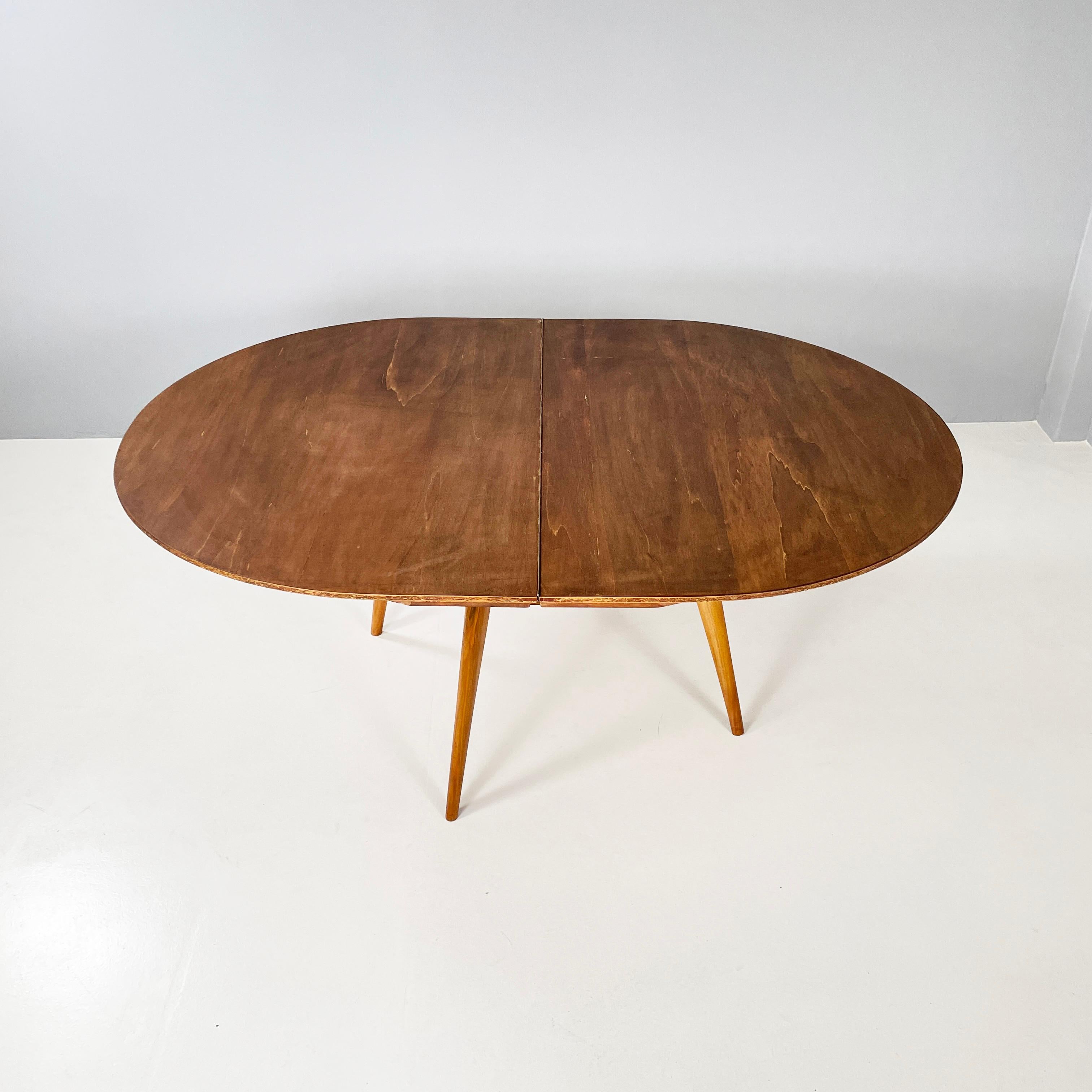 Italian mid-century modern Wooden dining table with extension, 1960s In Good Condition In MIlano, IT