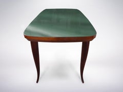 Italian Mid-Century Modern Wooden Dining Table with Green Glass Top, circa 1950