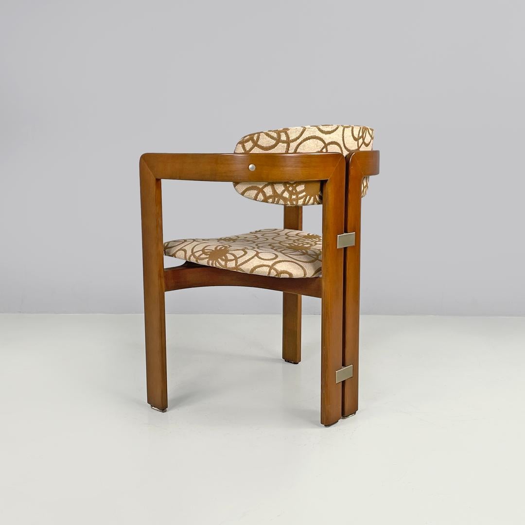 Italian mid-century modern wooden fabric chair Pamplona by Savini for Pozzi 1965 In Good Condition For Sale In MIlano, IT