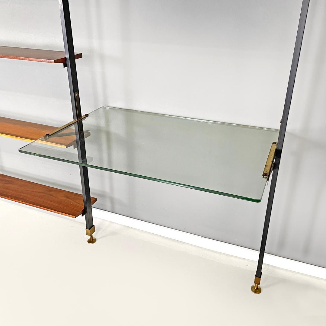 Italian mid-century modern wooden floor-to-ceiling bookcase with glass top 1960s 4