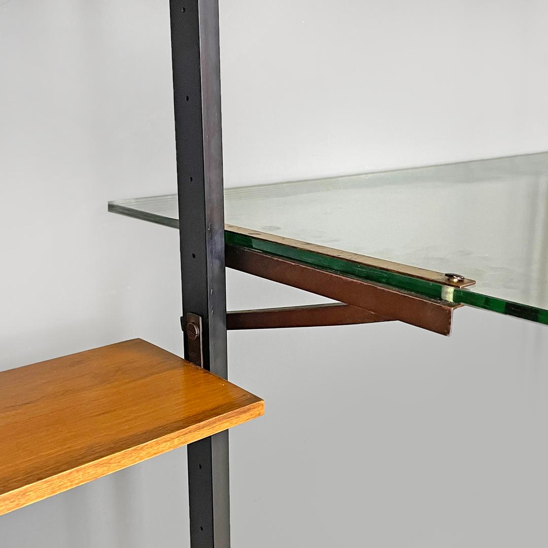 Italian mid-century modern wooden floor-to-ceiling bookcase with glass top 1960s 6