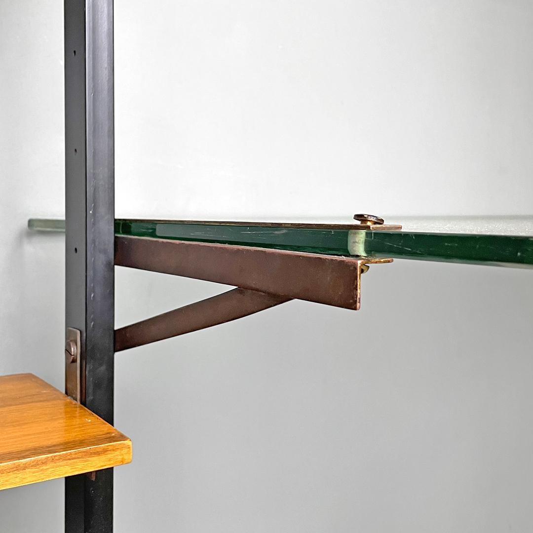 Italian mid-century modern wooden floor-to-ceiling bookcase with glass top 1960s 7