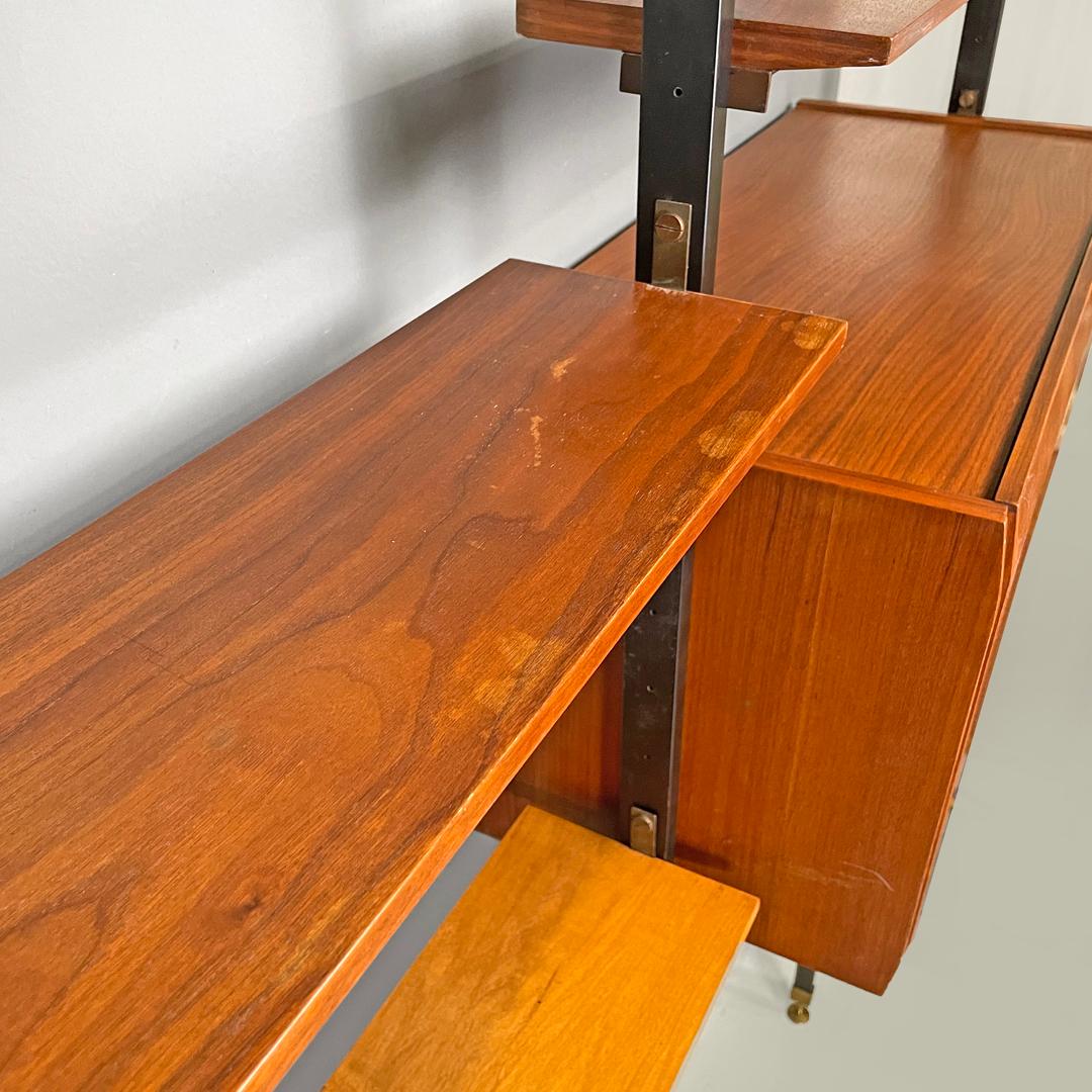 Italian mid-century modern wooden floor-to-ceiling bookcase with glass top 1960s 10