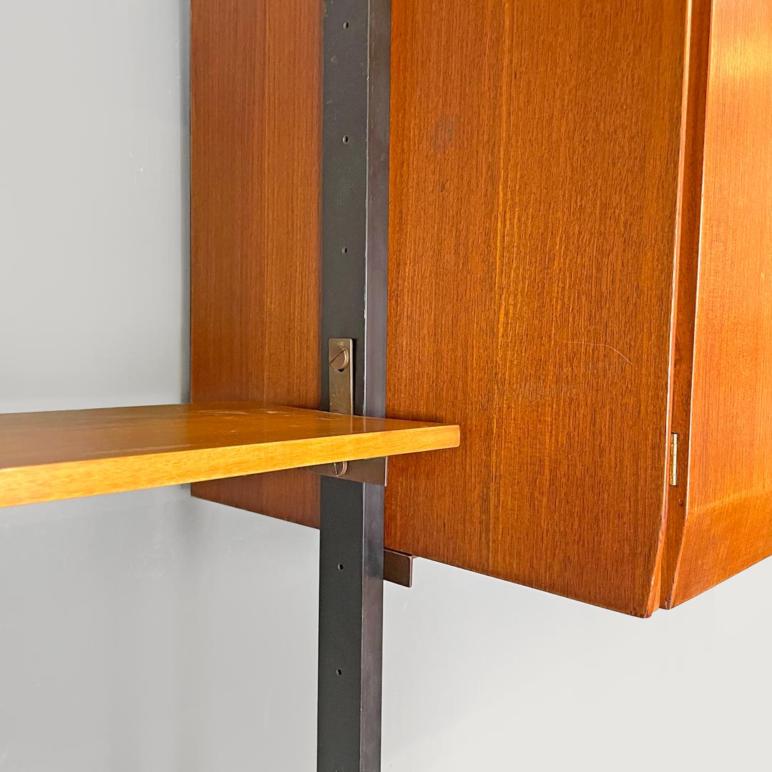 Italian mid-century modern wooden floor-to-ceiling bookcase with glass top 1960s 12