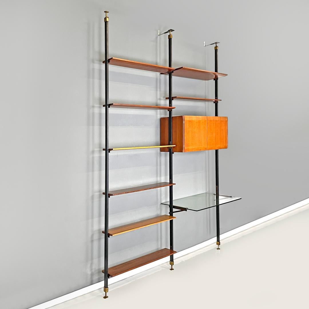 Mid-Century Modern Italian mid-century modern wooden floor-to-ceiling bookcase with glass top 1960s