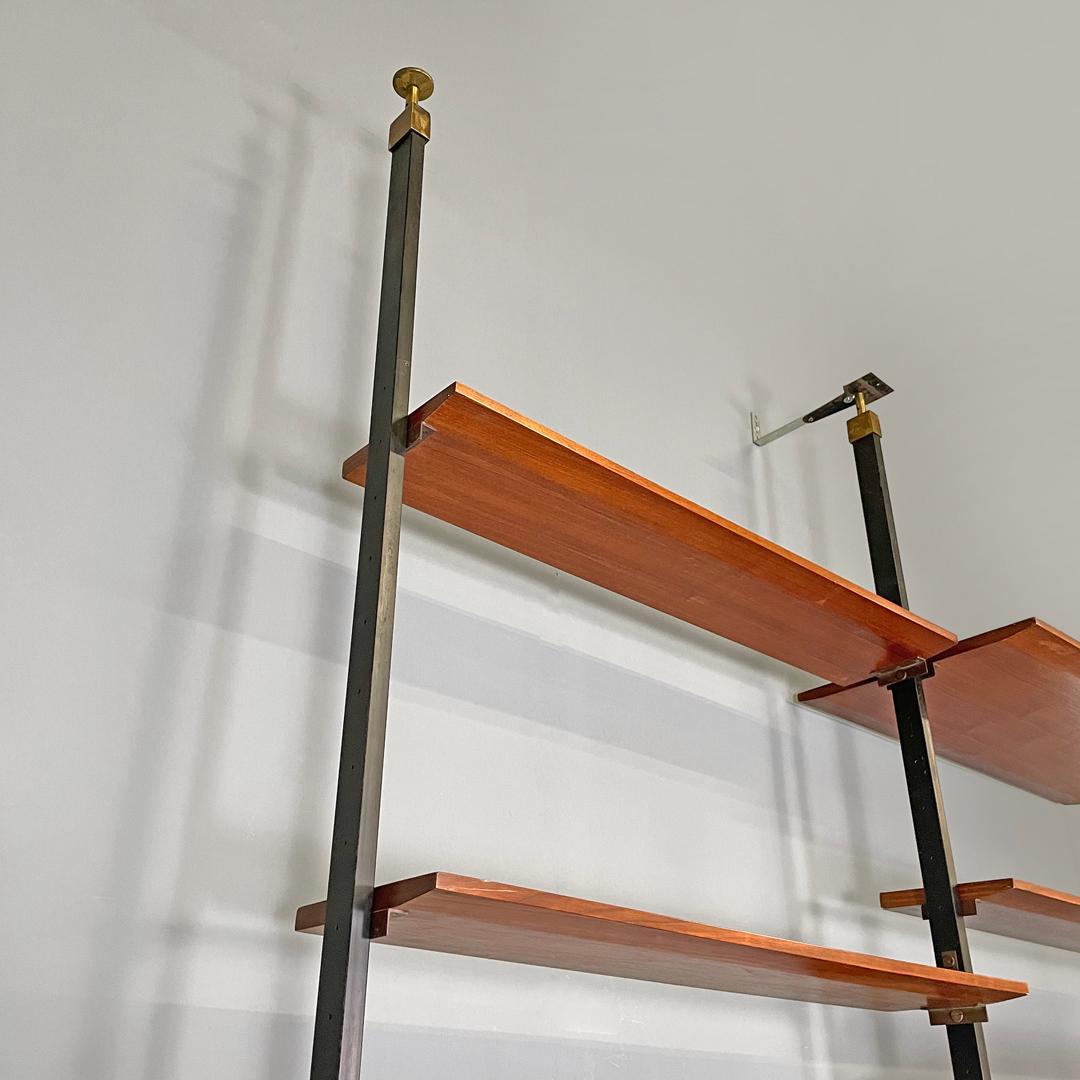 Mid-20th Century Italian mid-century modern wooden floor-to-ceiling bookcase with glass top 1960s