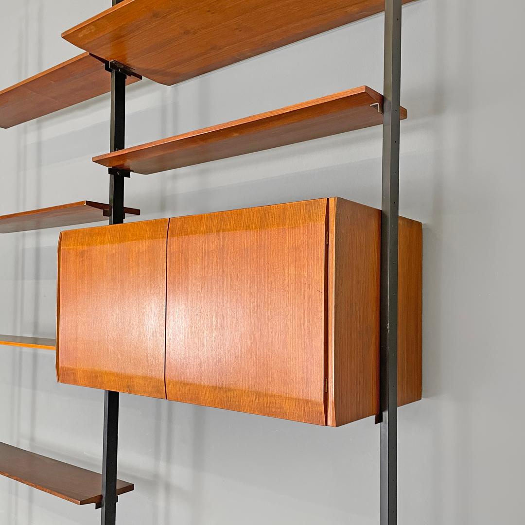 Italian mid-century modern wooden floor-to-ceiling bookcase with glass top 1960s 2