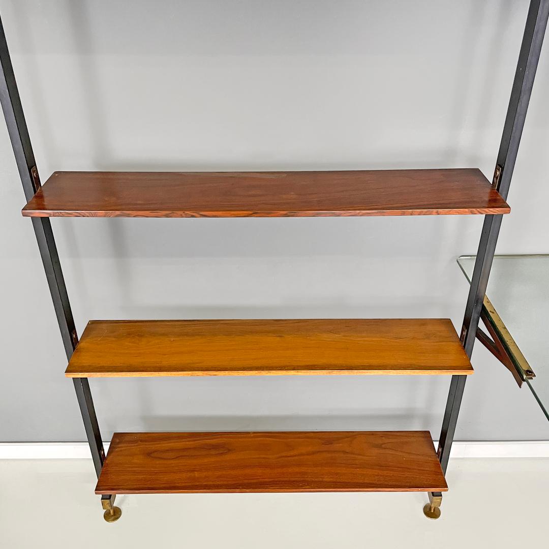 Italian mid-century modern wooden floor-to-ceiling bookcase with glass top 1960s 3