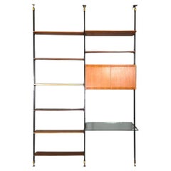 Italian mid-century modern wooden floor-to-ceiling bookcase with glass top 1960s