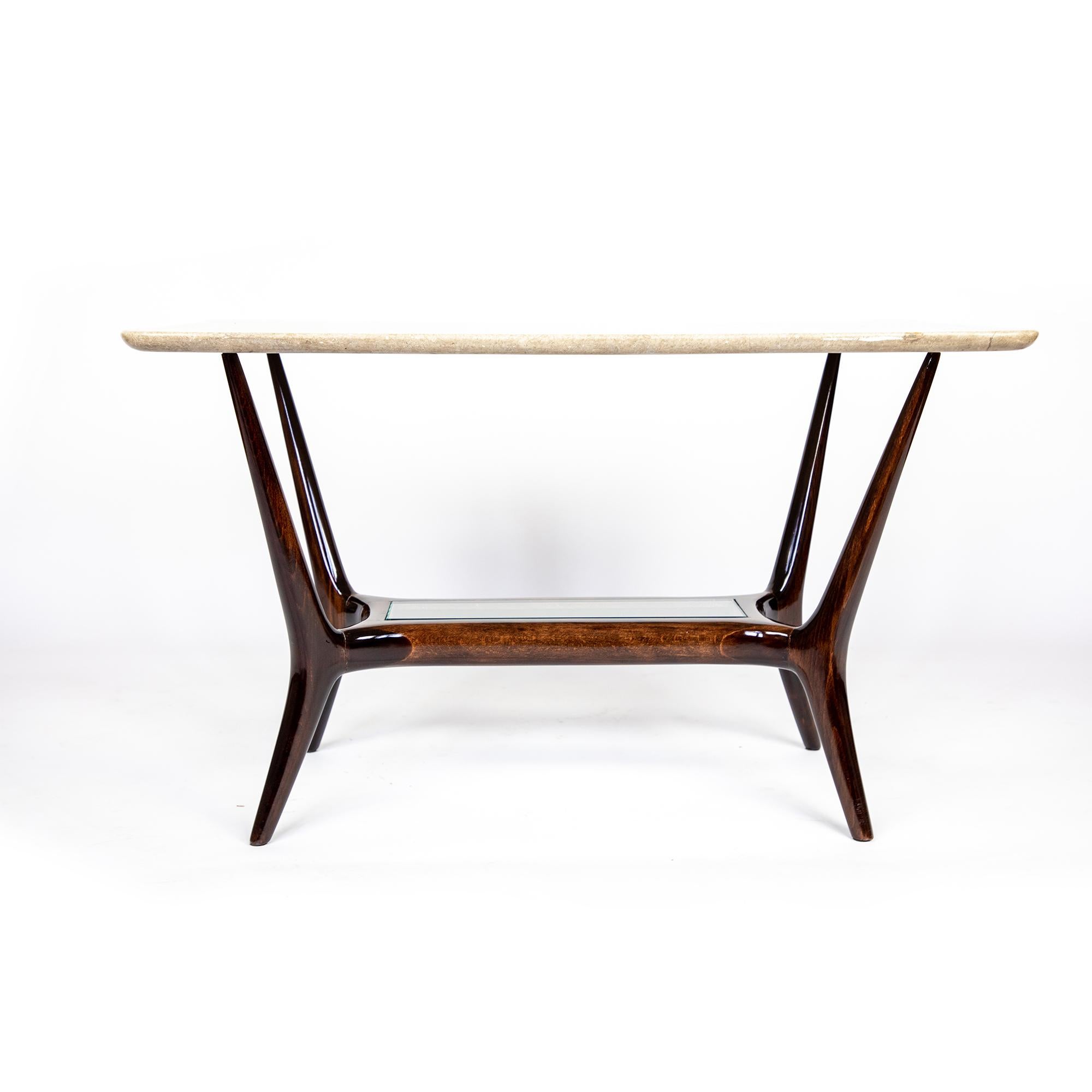 Italian Coffee Table with a Marble Top and Laquered Mahogany Wood, 1950s  4