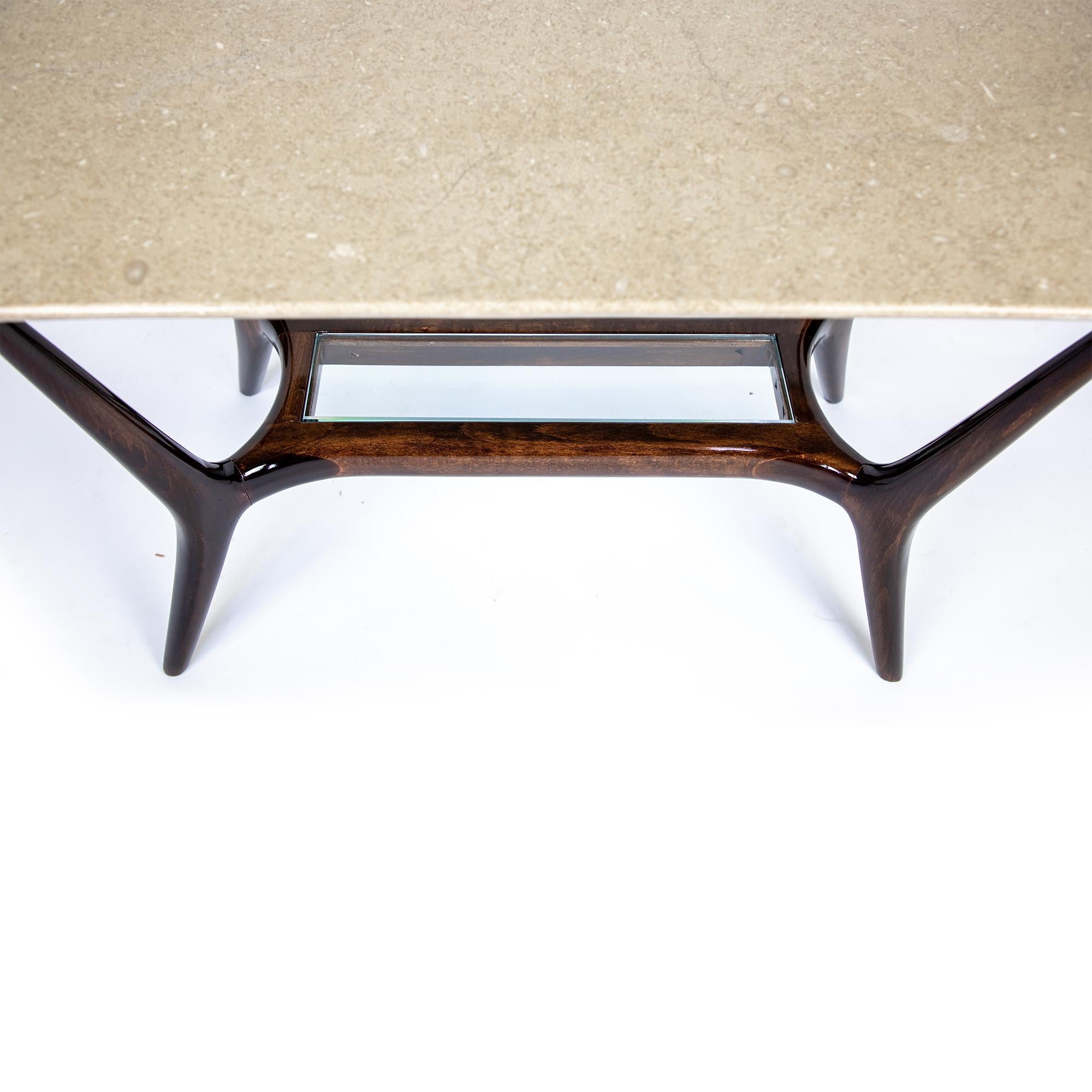 Italian Coffee Table with a Marble Top and Laquered Mahogany Wood, 1950s  In Good Condition In Vienna, AT