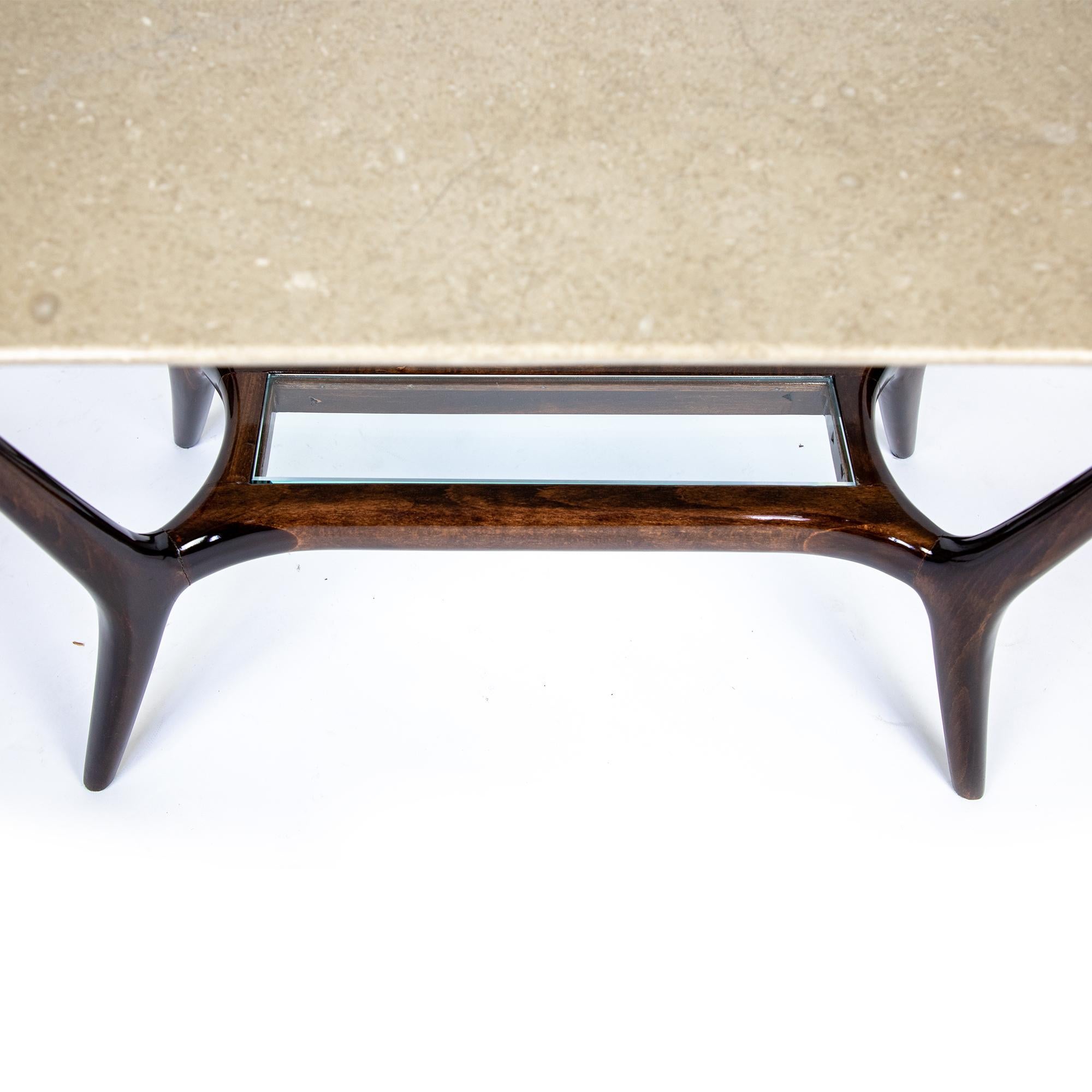 Mid-20th Century Italian Coffee Table with a Marble Top and Laquered Mahogany Wood, 1950s 