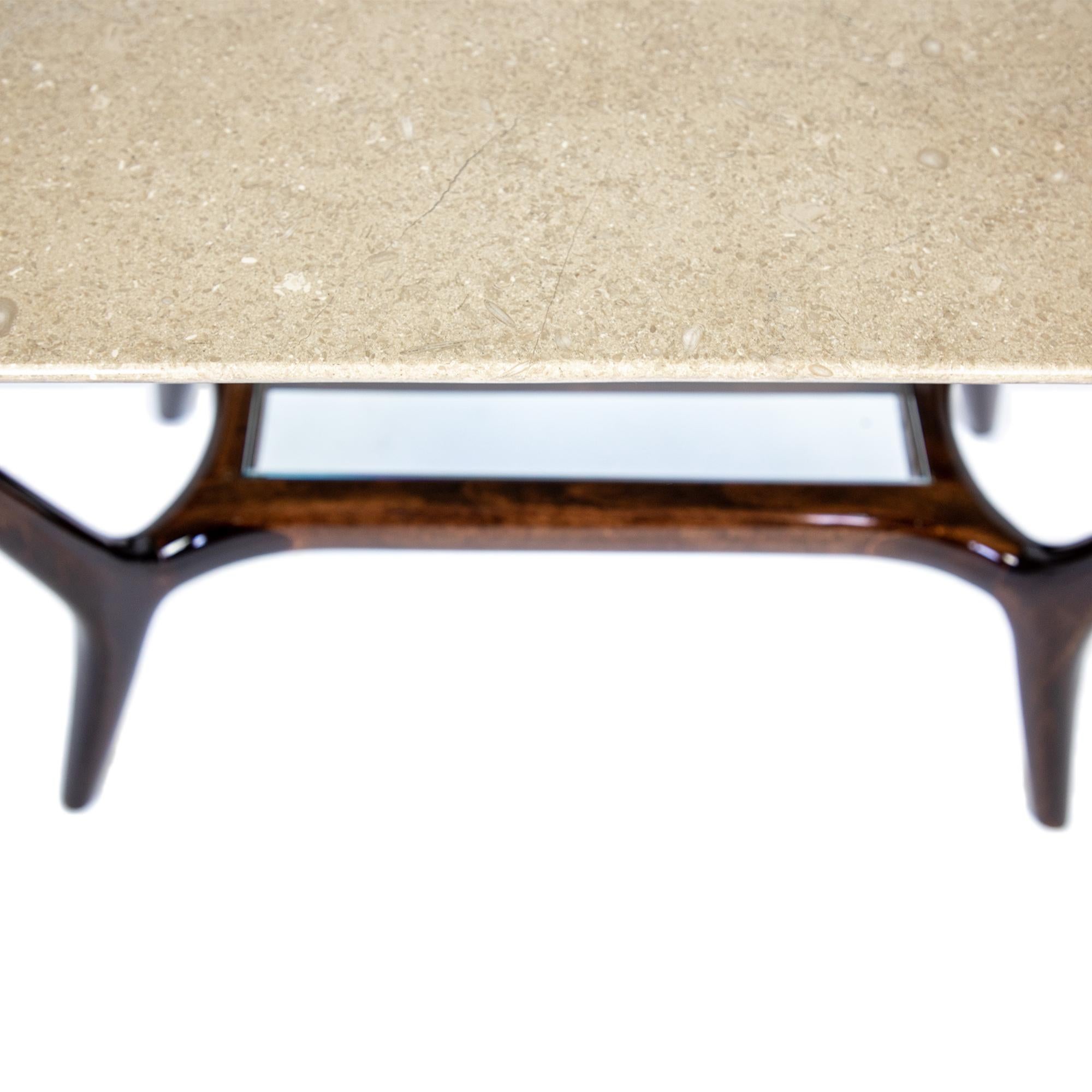 Italian Coffee Table with a Marble Top and Laquered Mahogany Wood, 1950s  1