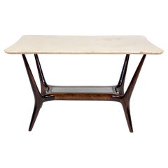 Tavolino italiano con piano in marmo e legno di mogano laccato, anni '50
