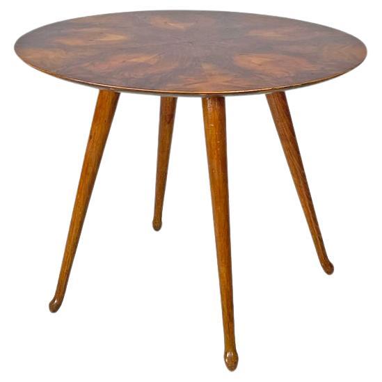 Italian mid-century modern wooden round coffee table with engraved lines, 1950s  For Sale