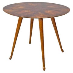 Vintage Italian mid-century modern wooden round coffee table with engraved lines, 1950s 