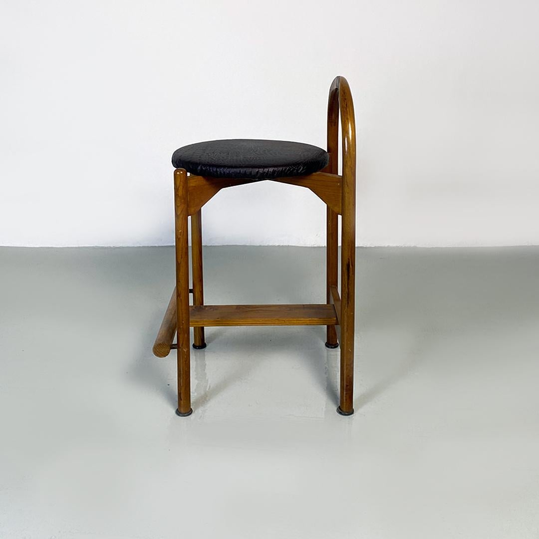 Italian mid century modern wooden structure & faux leather seat high stool 1970s For Sale 2