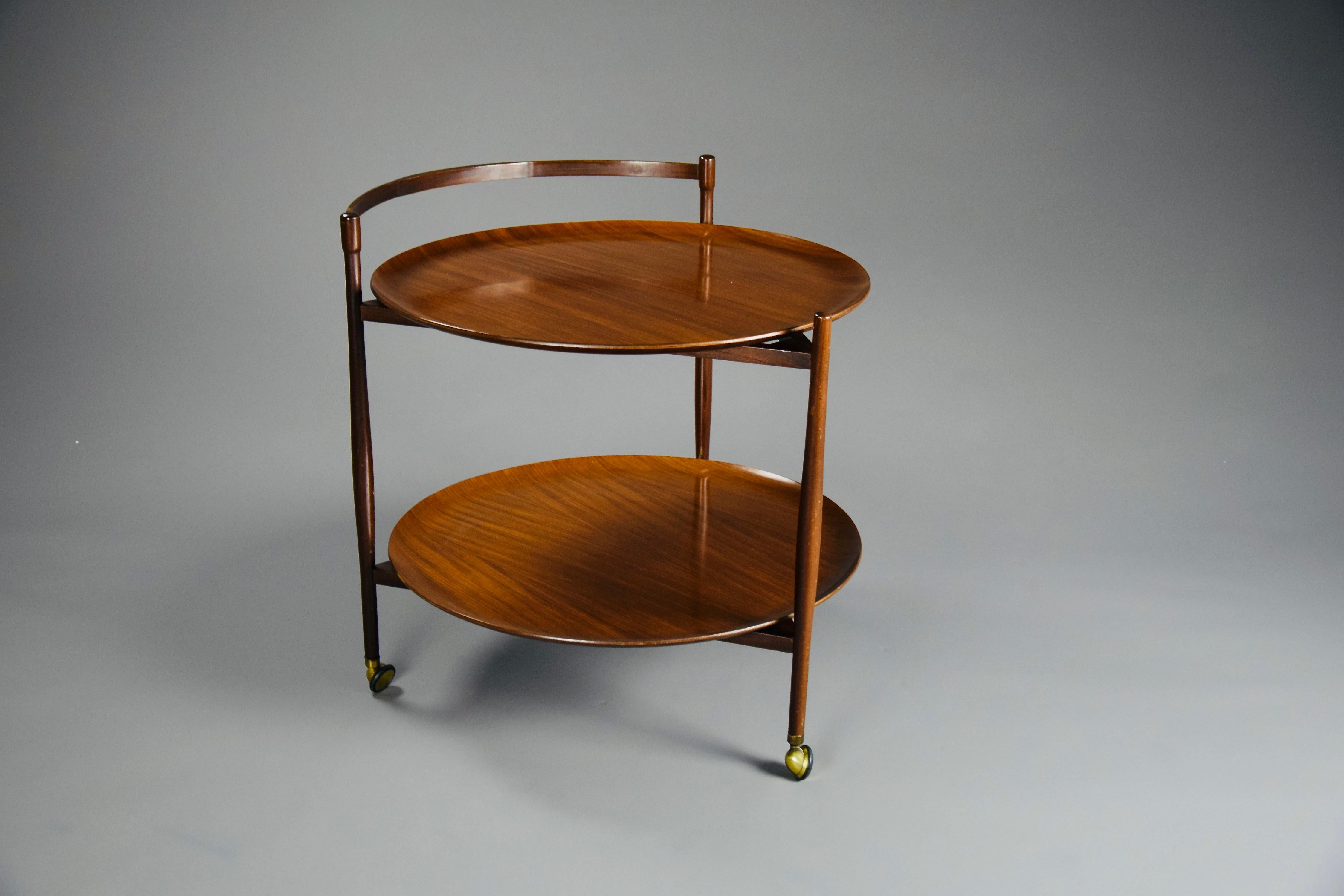 Plywood Italian Mid-Century Modern Wooden Two Tier Serving Cart For Sale