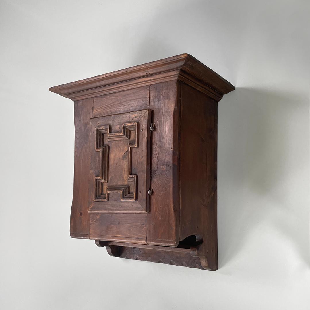 Italian mid-century modern wooden wall nightstands with decorated doors, 1960s For Sale 5