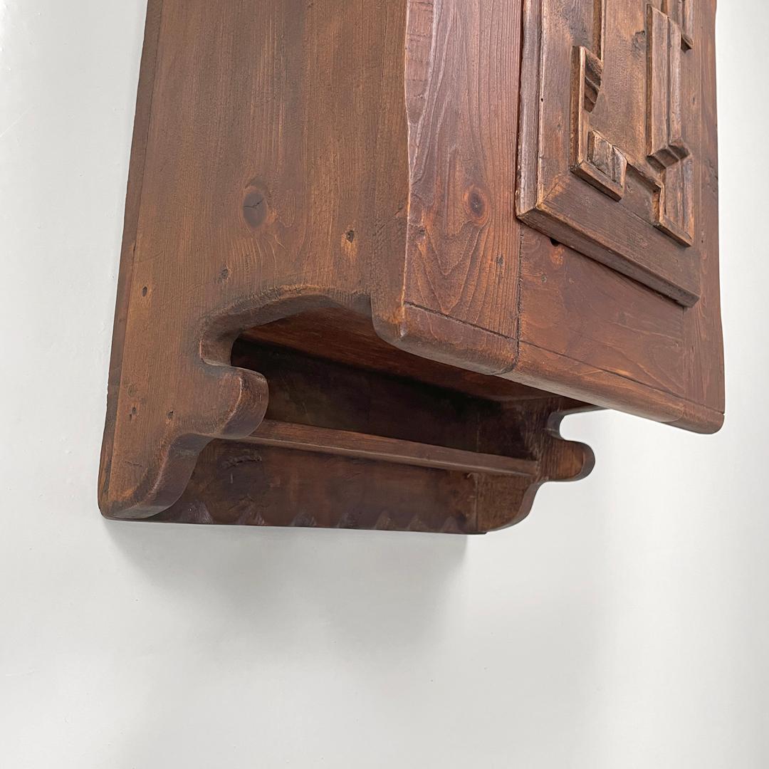 Italian mid-century modern wooden wall nightstands with decorated doors, 1960s For Sale 14
