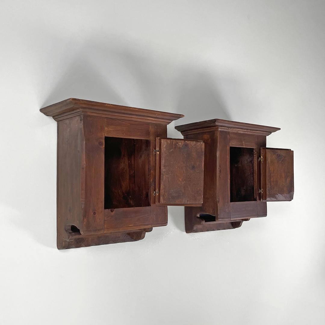 Italian mid-century modern wooden wall nightstands with decorated doors, 1960s For Sale 2