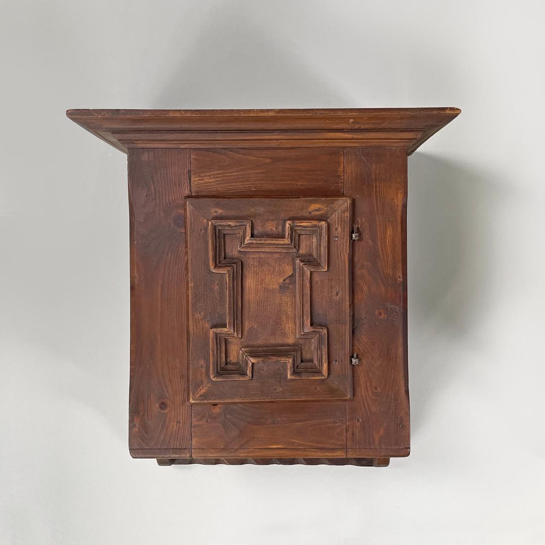 Italian mid-century modern wooden wall nightstands with decorated doors, 1960s For Sale 4
