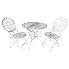 Italian Mid-Century Modern Wrought Iron Bistro Set, Sunburst & Globe Motif, 1970