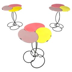Italian mid-century modern wrought iron coffee table yellow pink enamel, 1950s