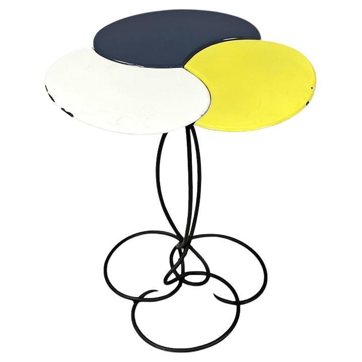 Table basse italienne en fer forgé et émail gris jaune, milieu du siècle dernier, années 1950