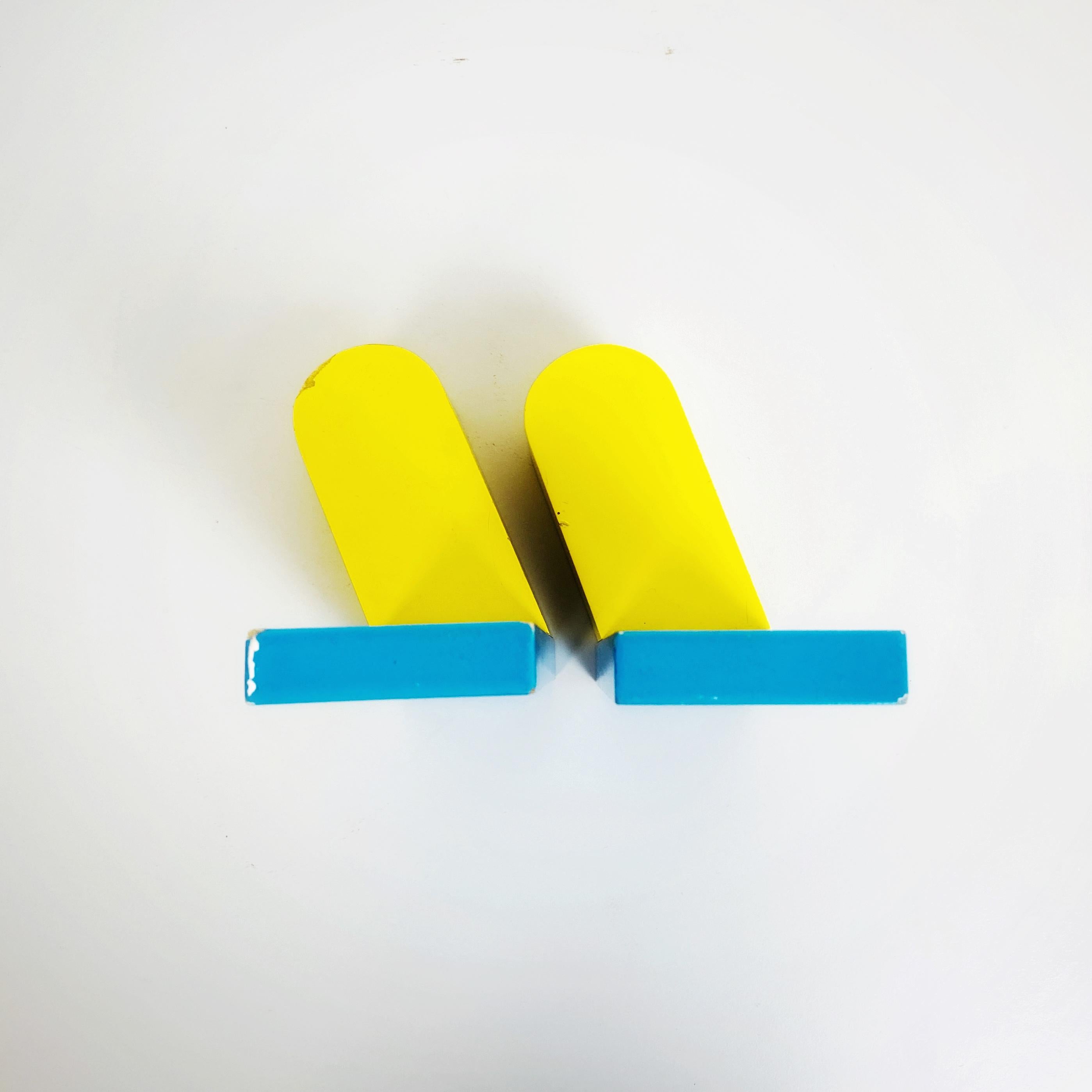 Italian Mid-Century Modern Yellow and Blue Wooden Bookends, 1960s 6