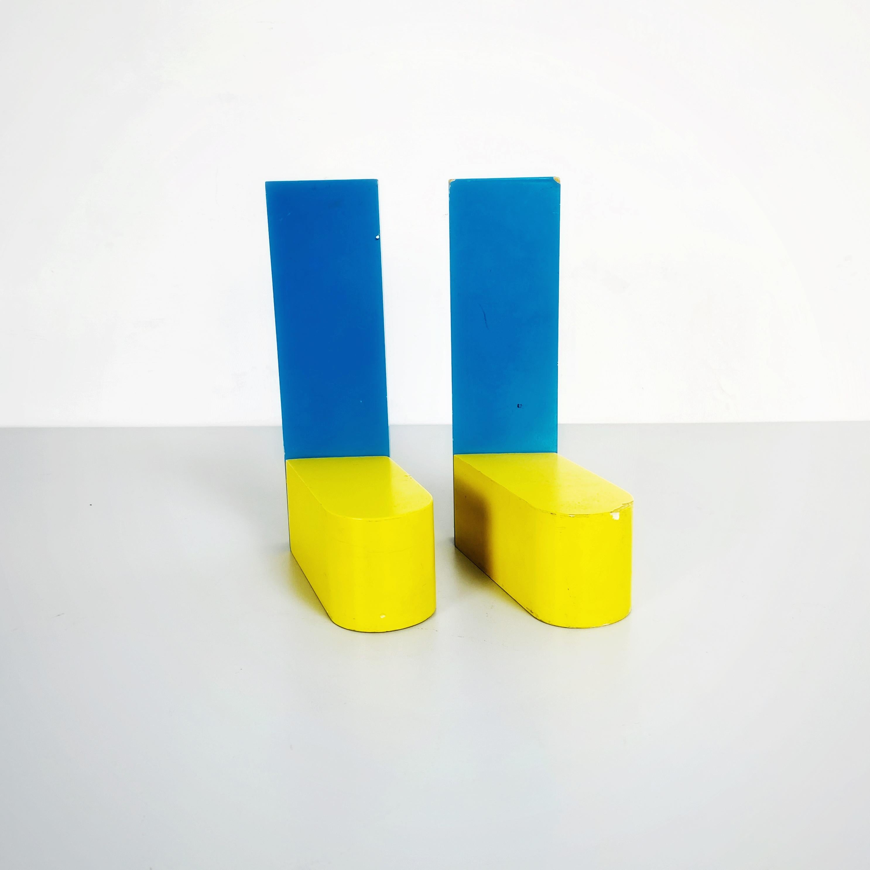 Italian Mid-Century Modern Yellow and Blue Wooden Bookends, 1960s 8