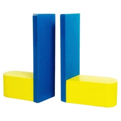 Italian Mid-Century Modern Yellow and Blue Wooden Bookends, 1960s