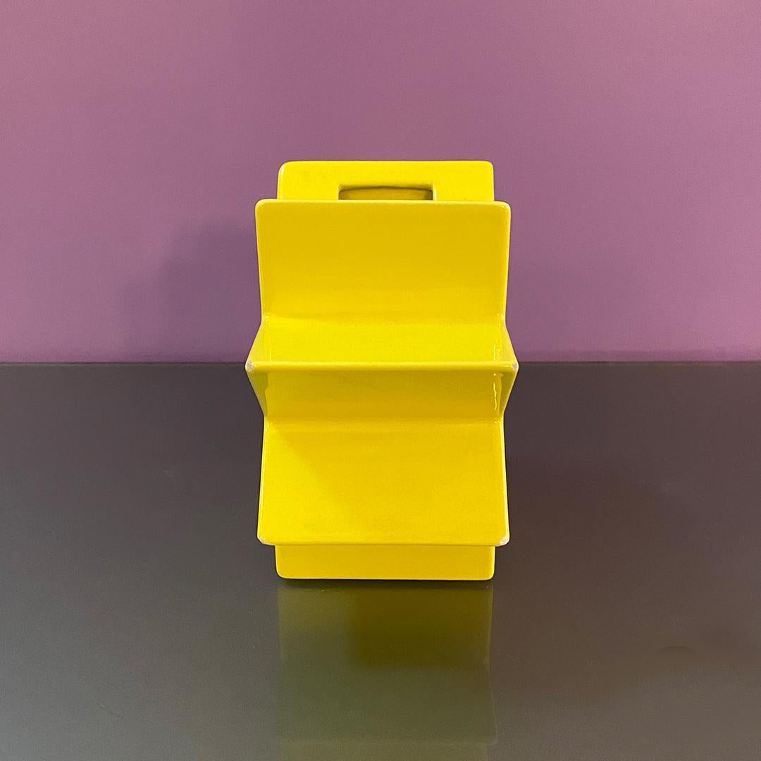 Italian Mid-Century Modern Yellow Ceramic Vase Hsing by Ettore Sottsass, 2017 In Distressed Condition In MIlano, IT