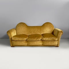 Italian mid-century modern yellow velvet sofa Tito Agnoli Poltrona Frau, 1950s