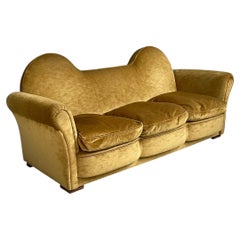Italian mid-century modern yellow velvet sofa Tito Agnoli Poltrona Frau, 1950s